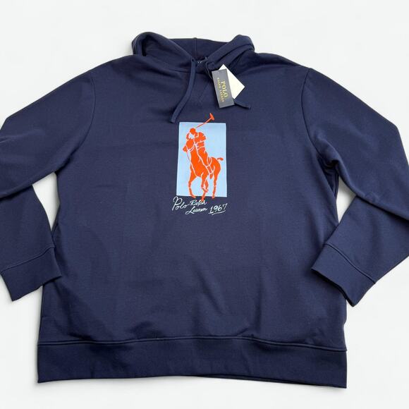 Polo Ralph Lauren Other - Polo Ralph Lauren Hoodie Mens 2XLT Navy Big Pony Graphic 1967 Fleece Pullover